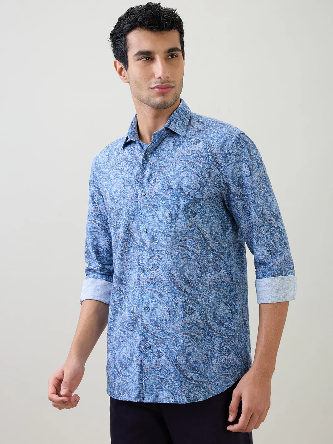 Colorplus Men Blue Printed Regular Fit Cotton Blend Full Sleeve Casual Shirt - Image 3