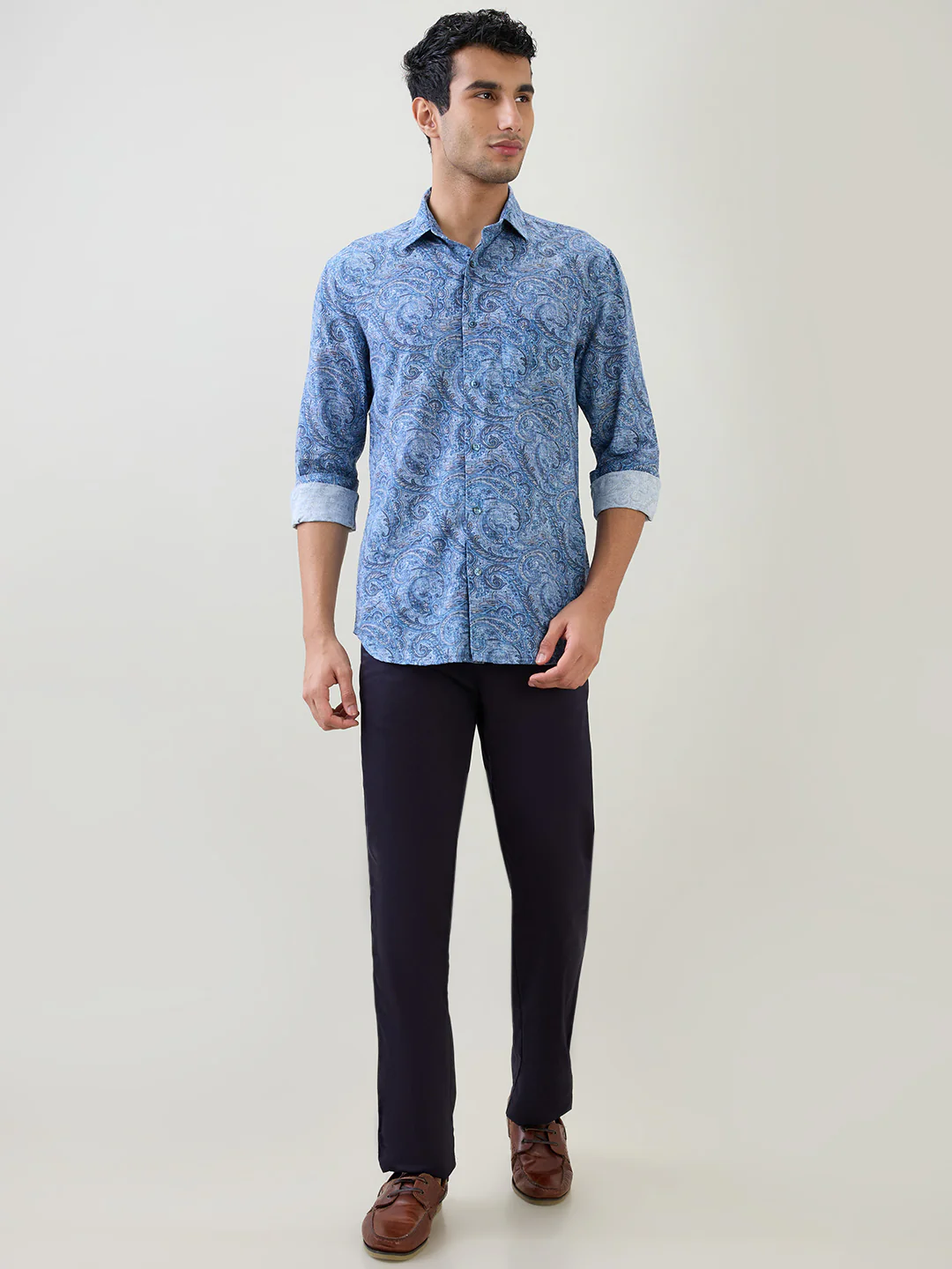 Colorplus Men Blue Printed Regular Fit Cotton Blend Full Sleeve Casual Shirt - Image 5
