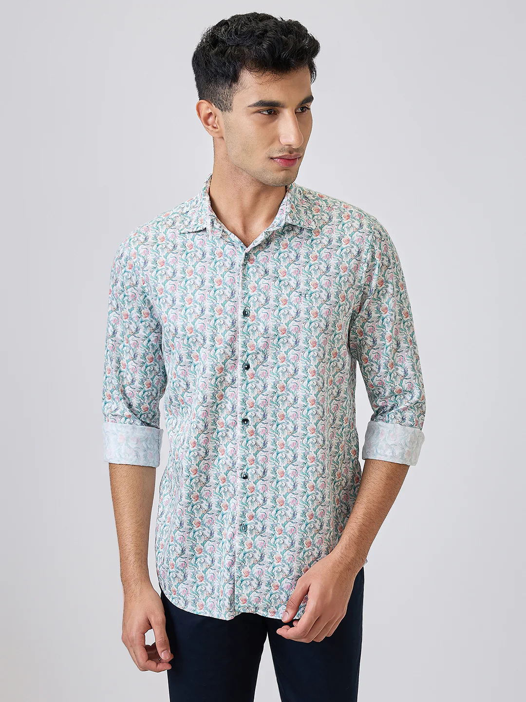 Colorplus Men Blue Printed Regular Fit Cotton Blend Shirt - Image 2