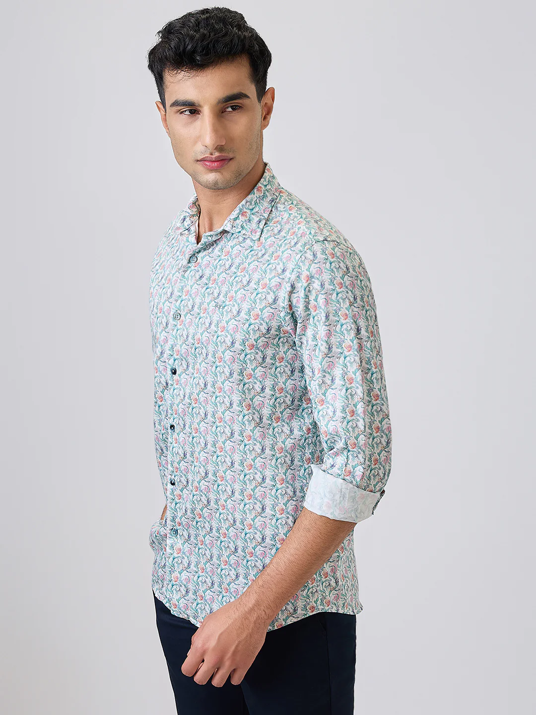 Colorplus Men Blue Printed Regular Fit Cotton Blend Shirt - Image 3