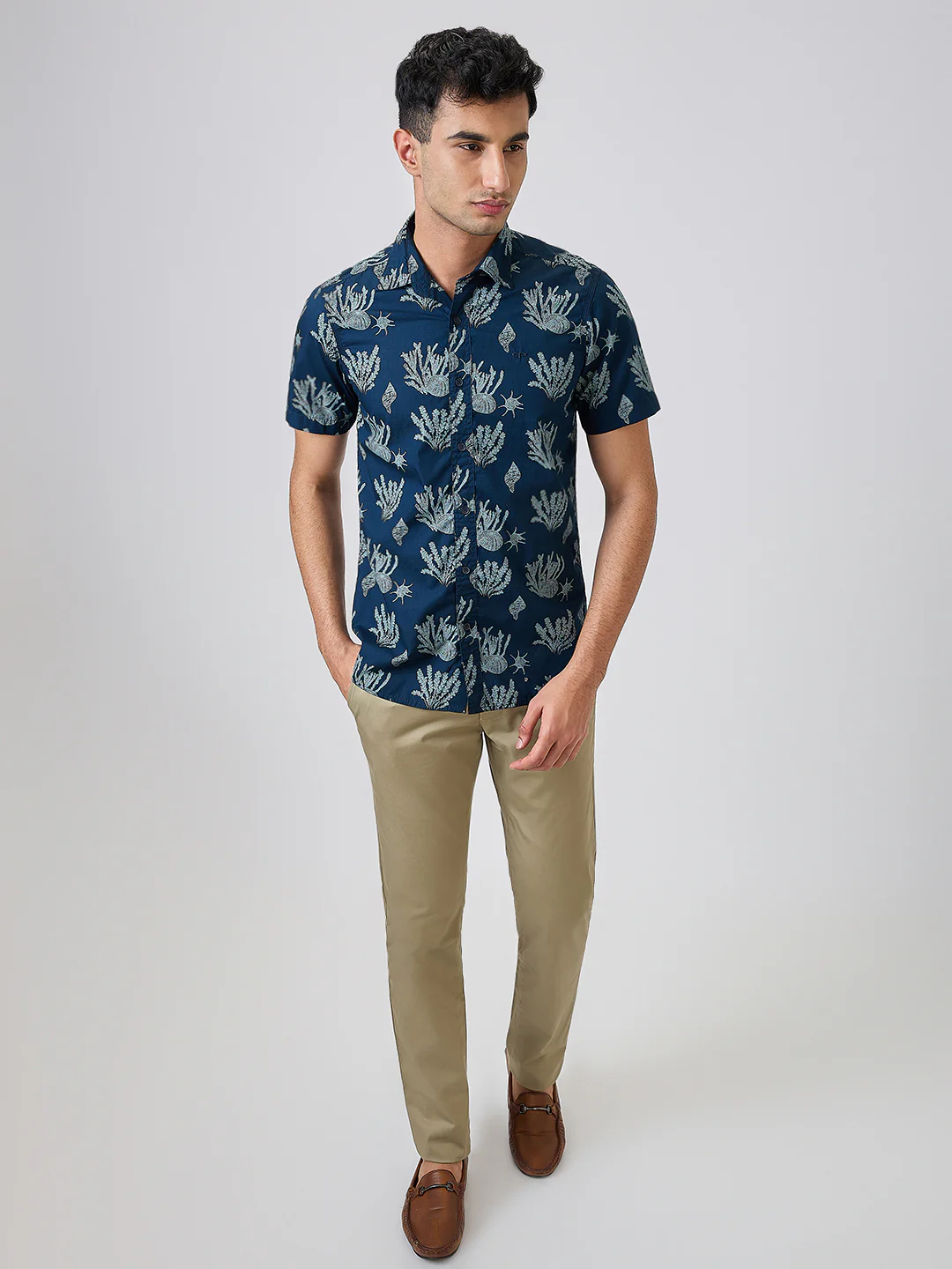 Colorplus Men Blue Printed Regular Fit Cotton Blend Shirt - Image 5