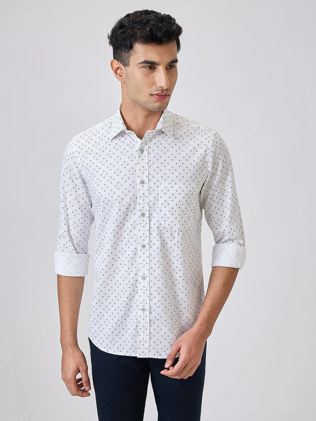 Colorplus Men Blue Printed Regular Fit Cotton Blend Shirt