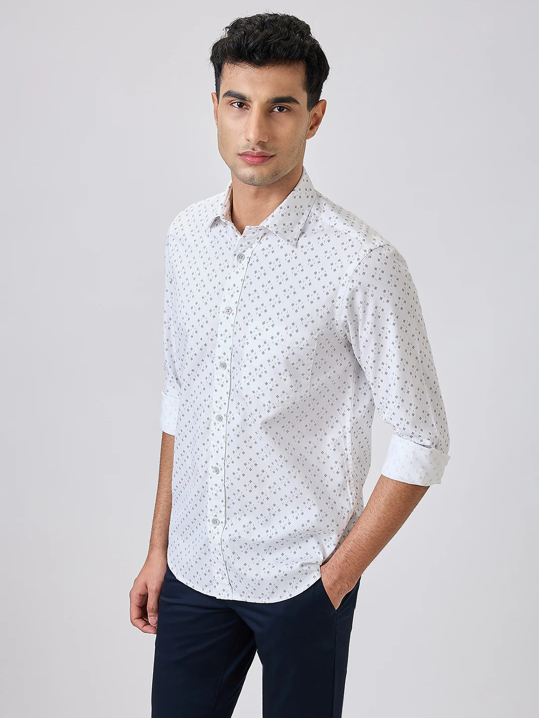 Colorplus Men Blue Printed Regular Fit Cotton Blend Shirt - Image 2