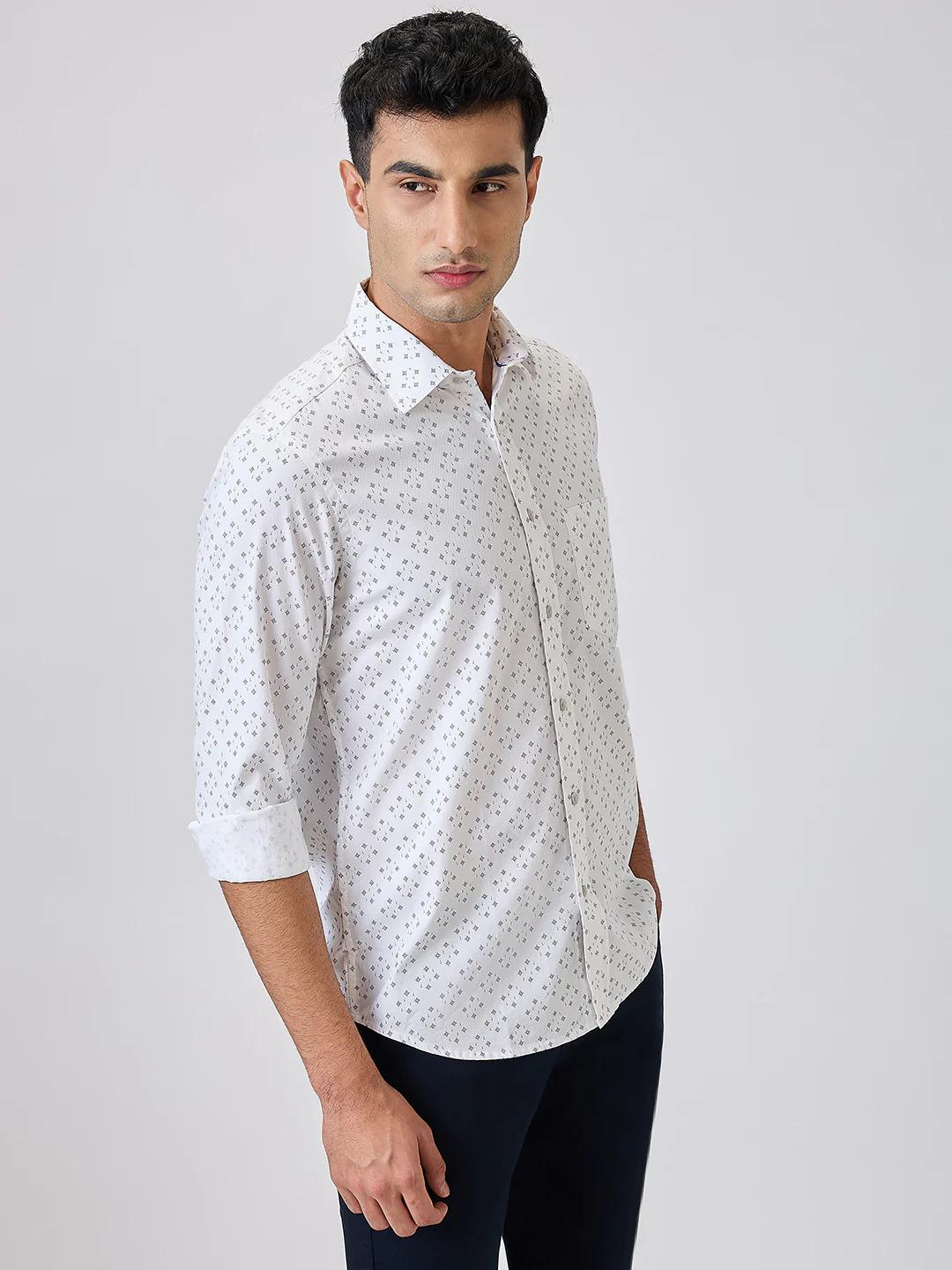 Colorplus Men Blue Printed Regular Fit Cotton Blend Shirt - Image 3