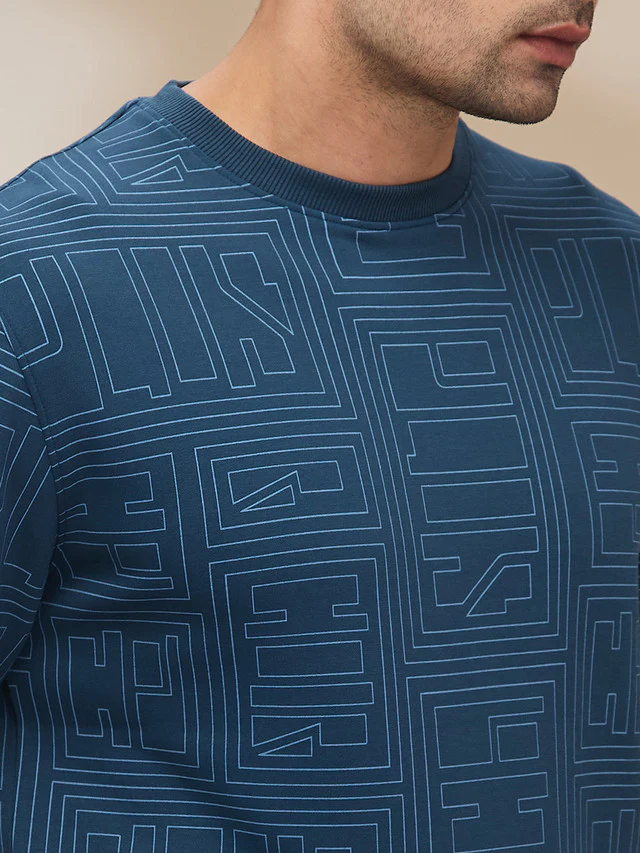 Colorplus Men Blue Printed Regular Fit Cotton Blend Sweatshirt - Image 5