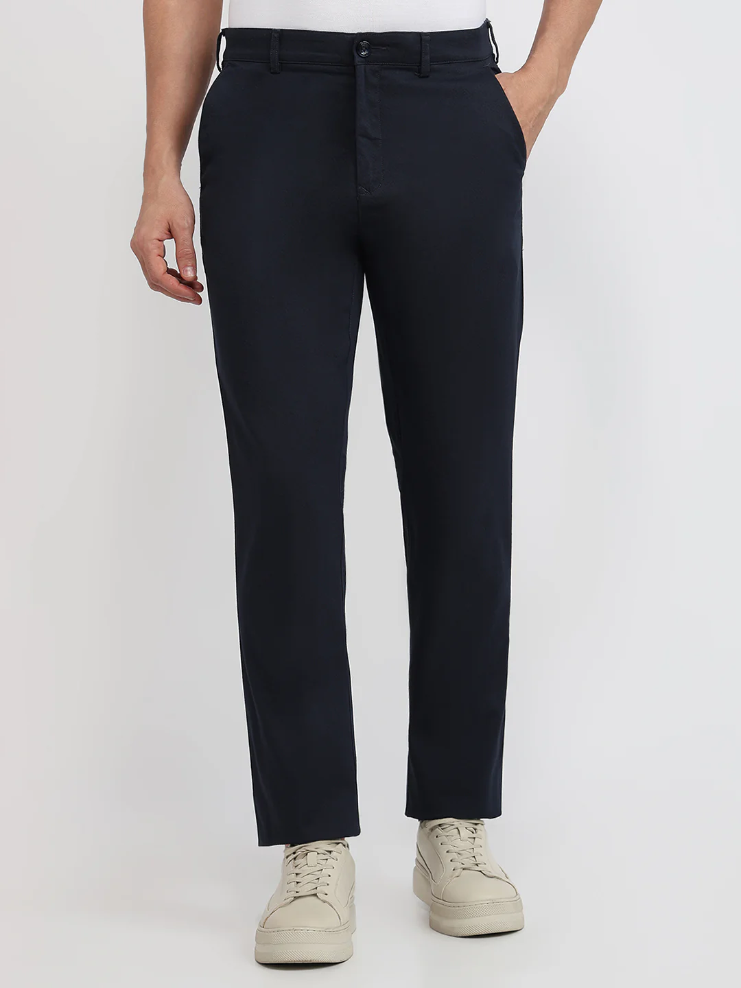 Colorplus Men Blue Printed Regular Fit Cotton Blend Trouser