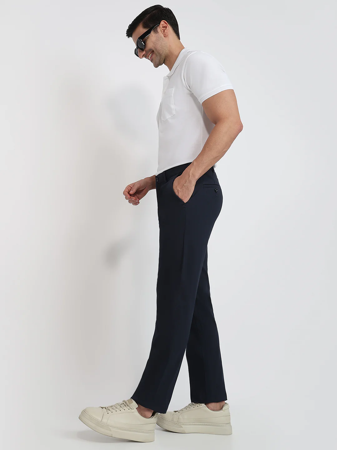 Colorplus Men Blue Printed Regular Fit Cotton Blend Trouser - Image 6