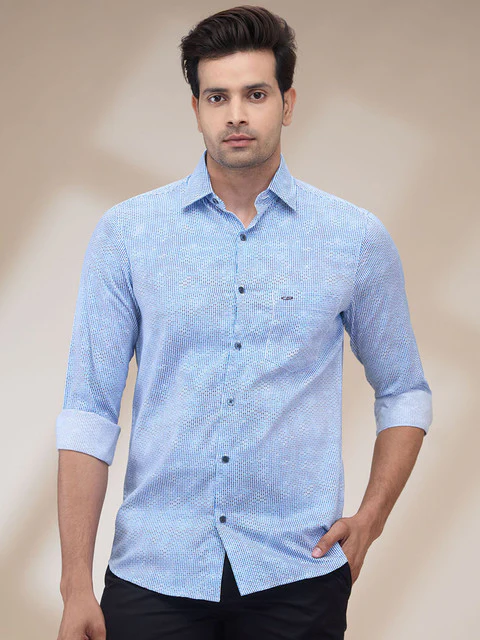 Colorplus Men Blue Printed Regular Fit Cotton Grometric Print Casual Shirt