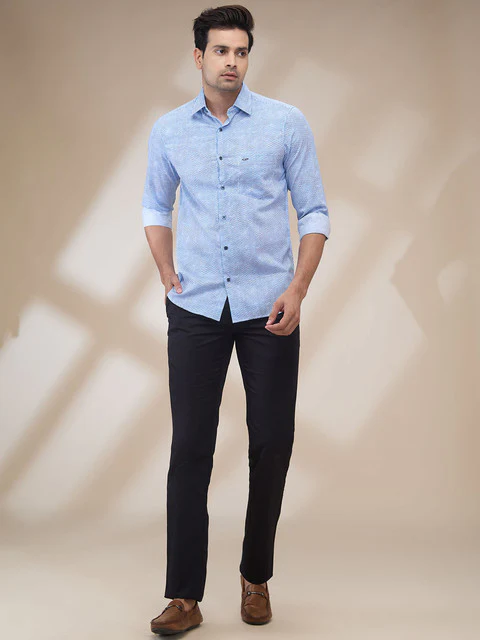 Colorplus Men Blue Printed Regular Fit Cotton Grometric Print Casual Shirt - Image 2