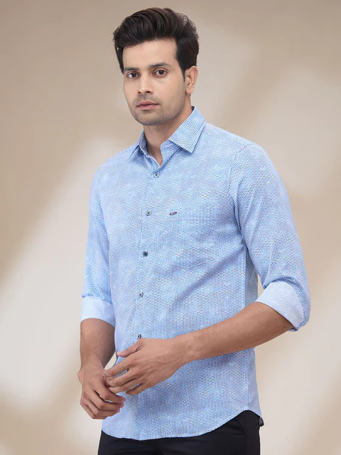 Colorplus Men Blue Printed Regular Fit Cotton Grometric Print Casual Shirt - Image 3