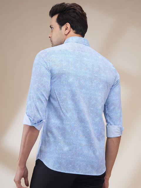 Colorplus Men Blue Printed Regular Fit Cotton Grometric Print Casual Shirt - Image 5