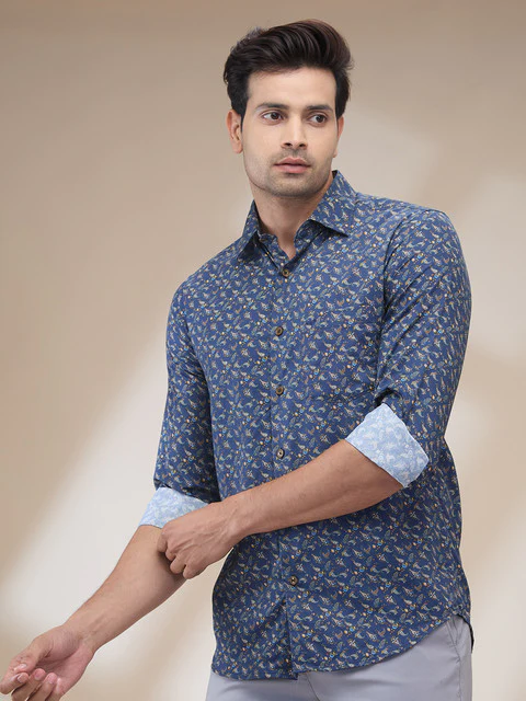 Colorplus Men Blue Printed Regular Fit Cotton Printed Casual Shirt - Image 3