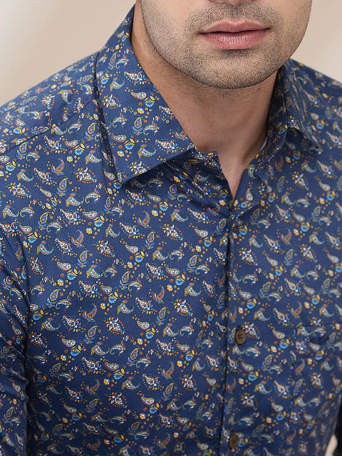 Colorplus Men Blue Printed Regular Fit Cotton Printed Casual Shirt - Image 6