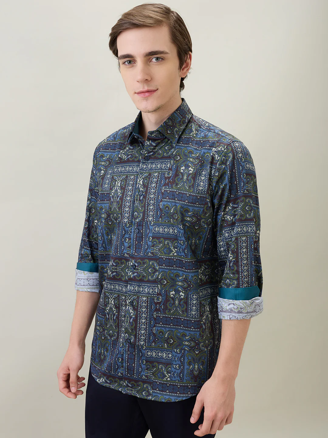 Colorplus Men Blue Printed Regular Fit Cotton Full Sleeve Casual Shirt - Image 3