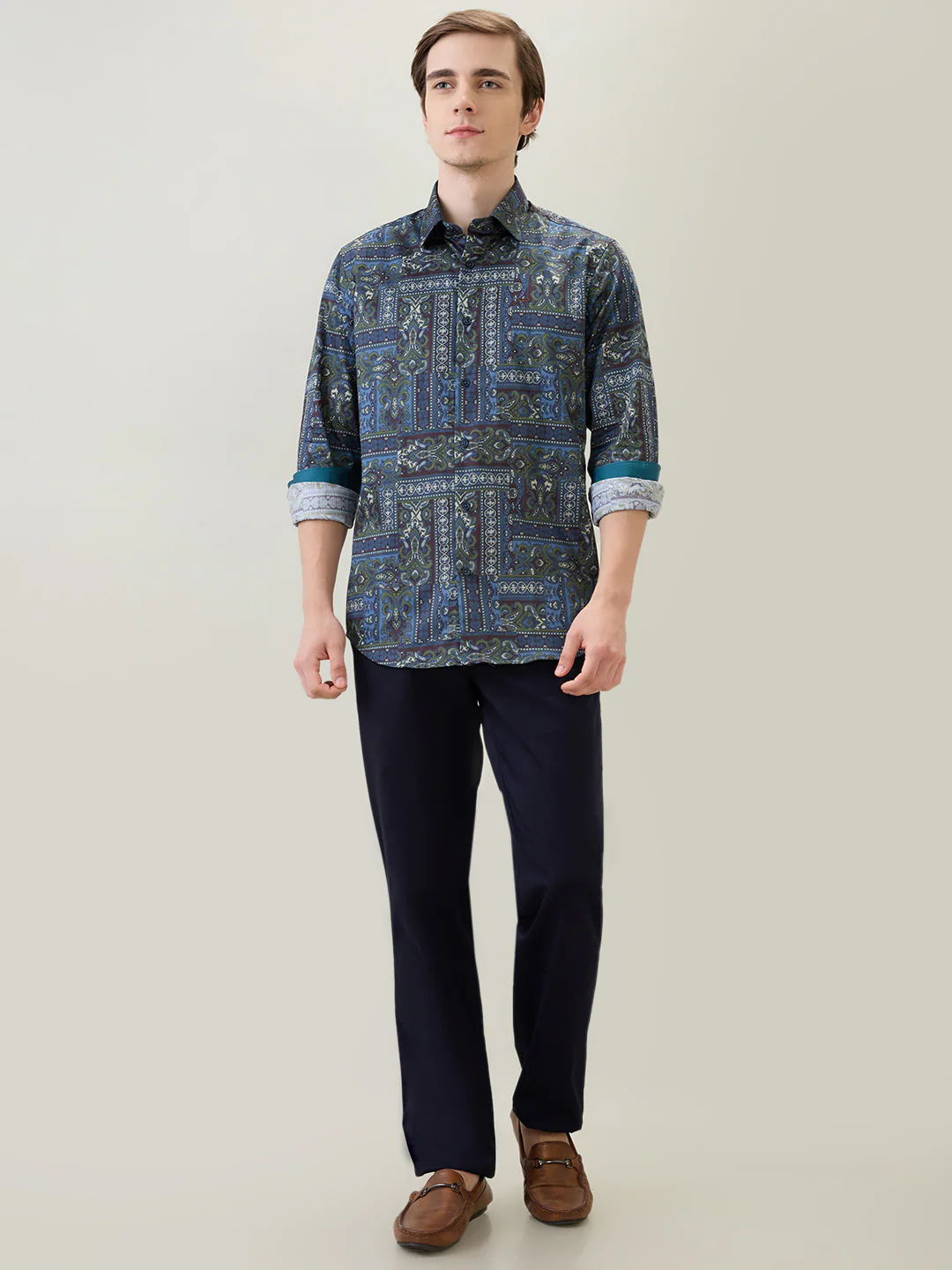 Colorplus Men Blue Printed Regular Fit Cotton Full Sleeve Casual Shirt - Image 5