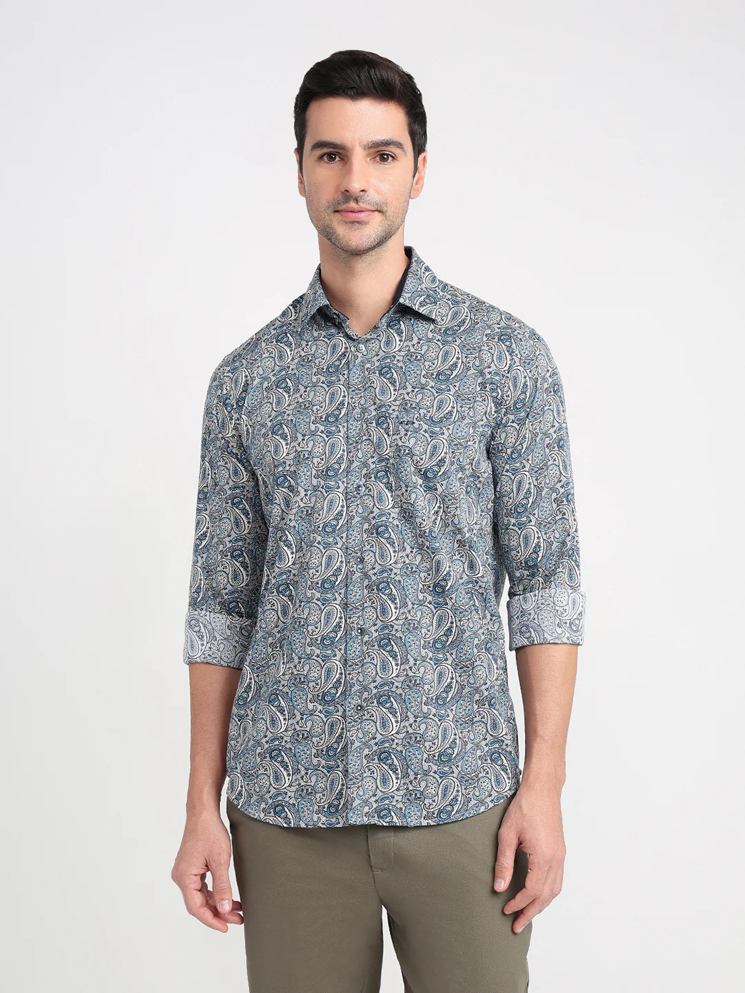 Colorplus Men Blue Printed Regular Fit Cotton Full Sleeve Casual Shirt