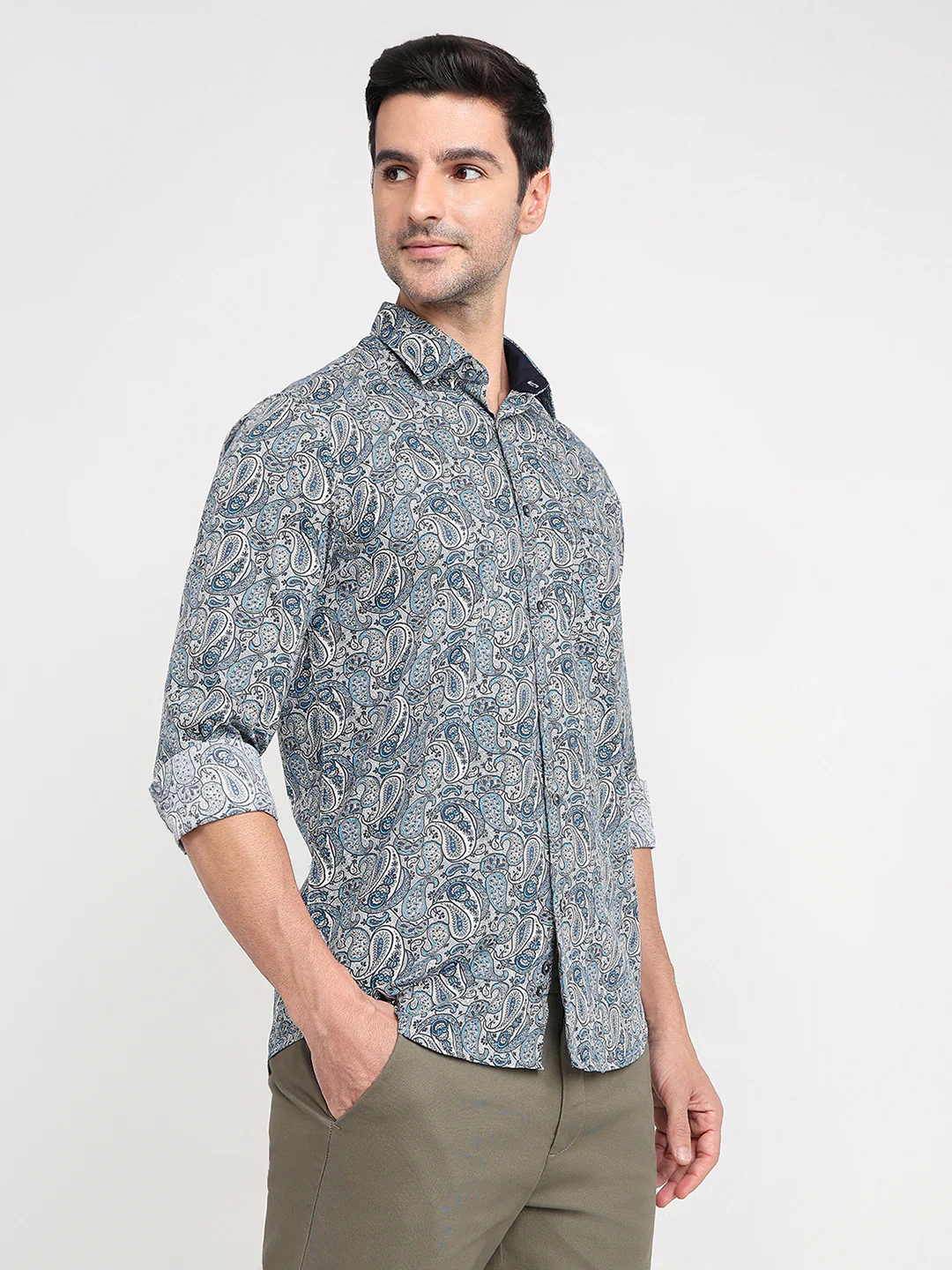 Colorplus Men Blue Printed Regular Fit Cotton Full Sleeve Casual Shirt - Image 3