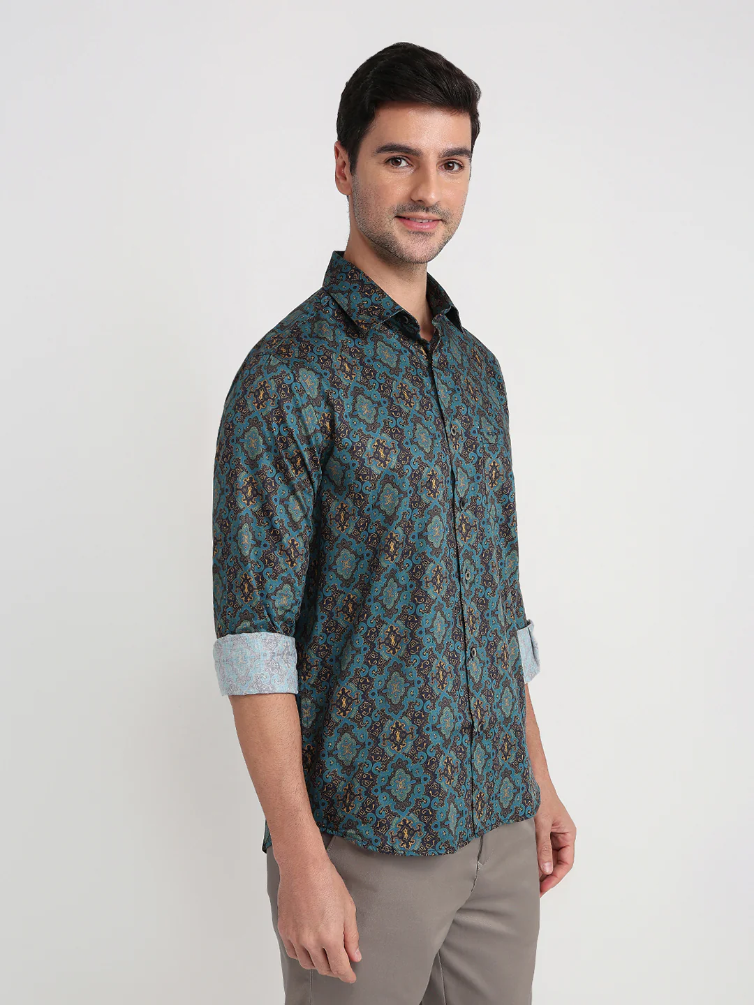 Colorplus Men Blue Printed Regular Fit Cotton Full Sleeve Casual Shirt - Image 3