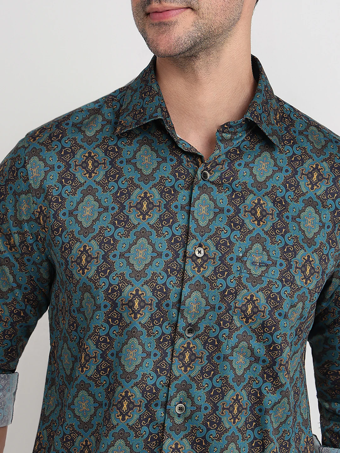 Colorplus Men Blue Printed Regular Fit Cotton Full Sleeve Casual Shirt - Image 6