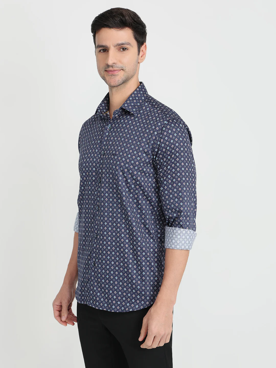 Colorplus Men Blue Printed Regular Fit Cotton Full Sleeve Casual Shirt - Image 2