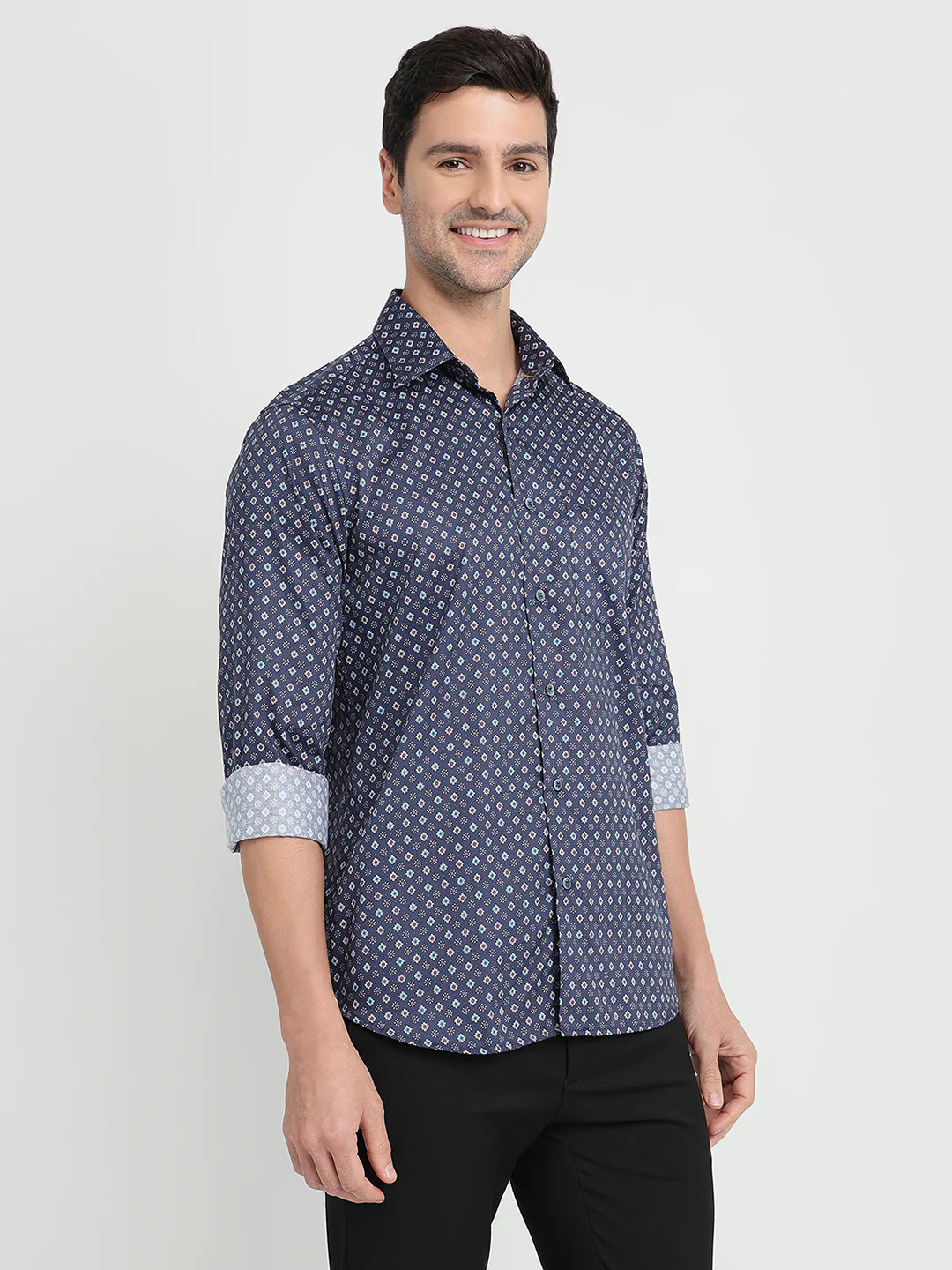 Colorplus Men Blue Printed Regular Fit Cotton Full Sleeve Casual Shirt - Image 3
