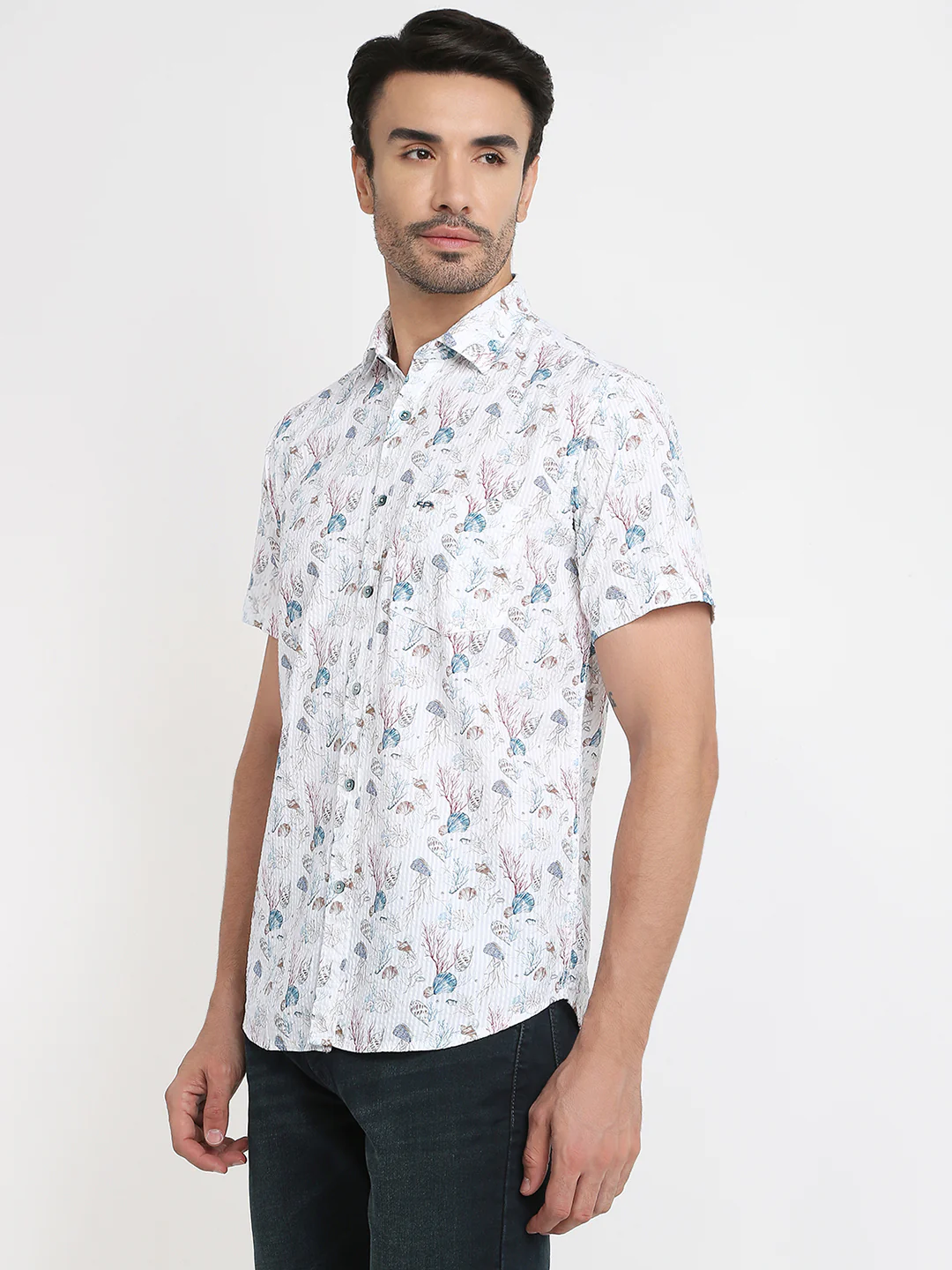 Colorplus Men Blue Printed Regular Fit Cotton Half Sleeve Casual Shirt - Image 2