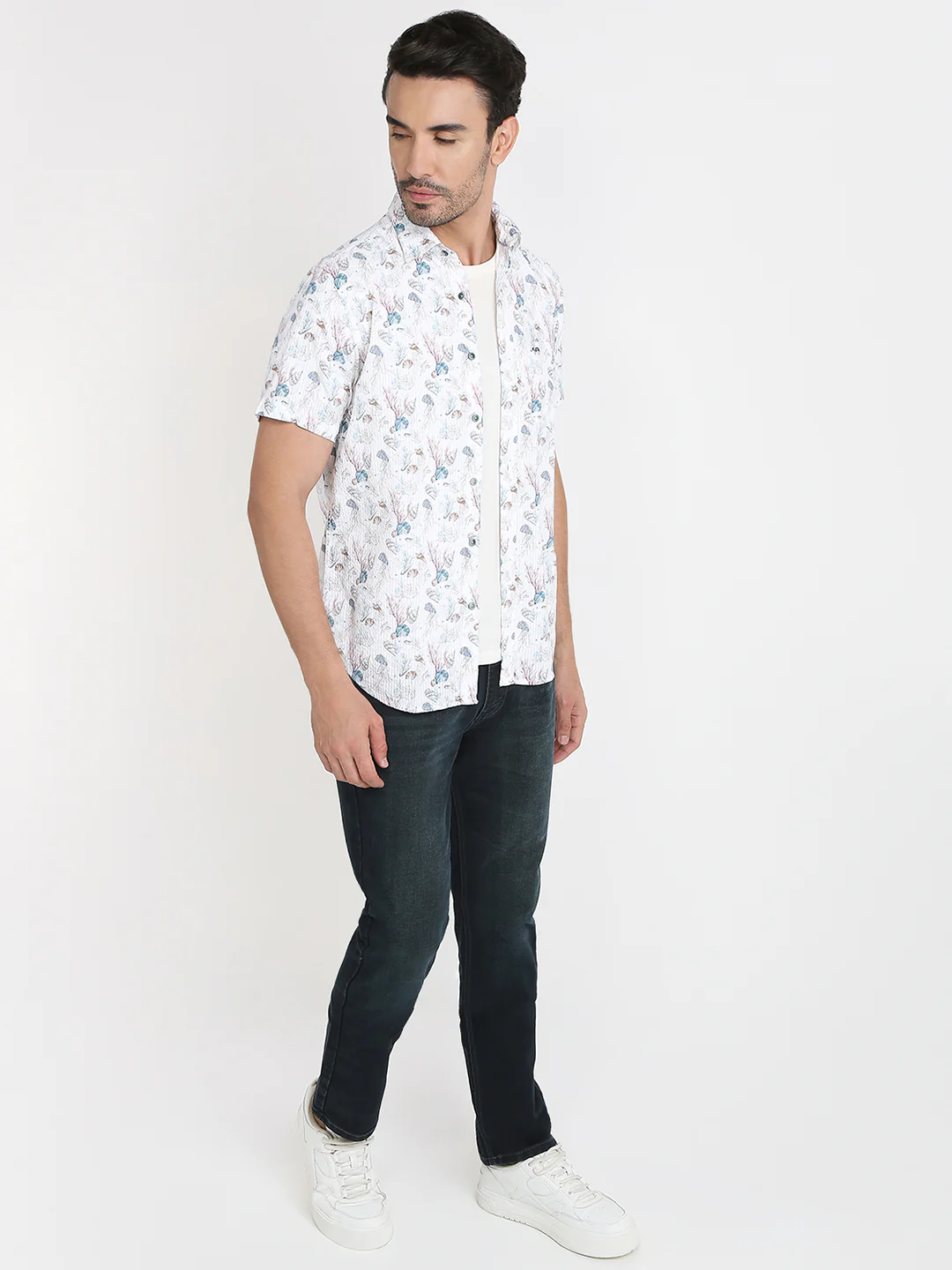 Colorplus Men Blue Printed Regular Fit Cotton Half Sleeve Casual Shirt - Image 5