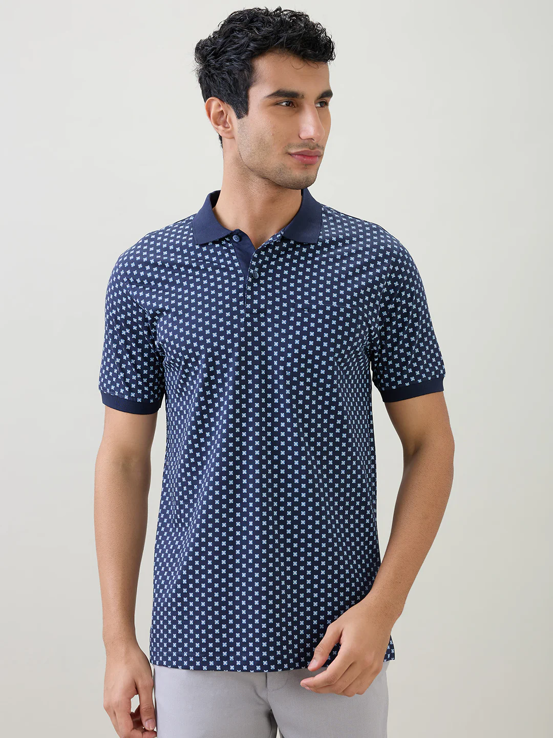 Colorplus Men Blue Printed Regular Fit Cotton Half Sleeve T-Shirt