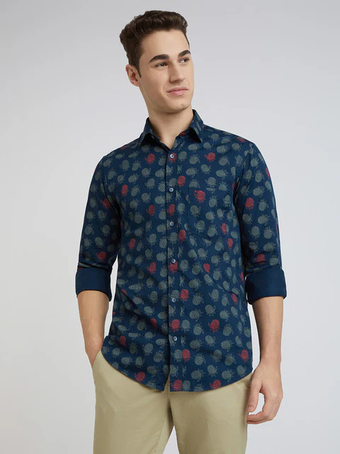 Colorplus Men Blue Printed Regular Fit Cotton Shirt