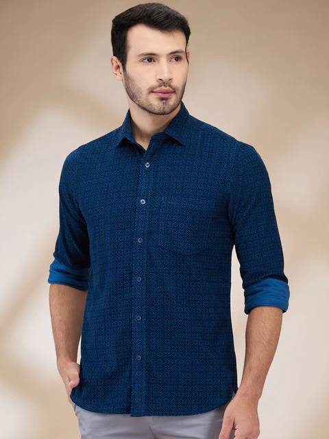 Colorplus Men Blue Printed Regular Fit Cotton Shirt