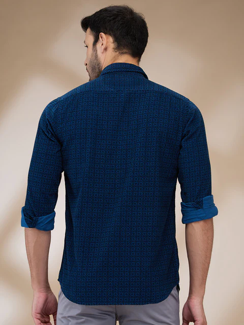 Colorplus Men Blue Printed Regular Fit Cotton Shirt - Image 4