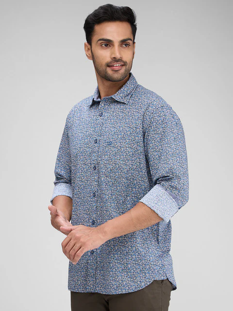 Colorplus Men Blue Printed Regular Fit Cotton Shirt - Image 3