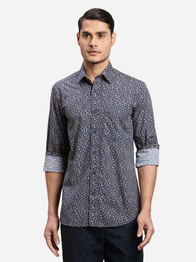 Colorplus Men Blue Printed Regular Fit Full Sleeve Spread Collar Shirt