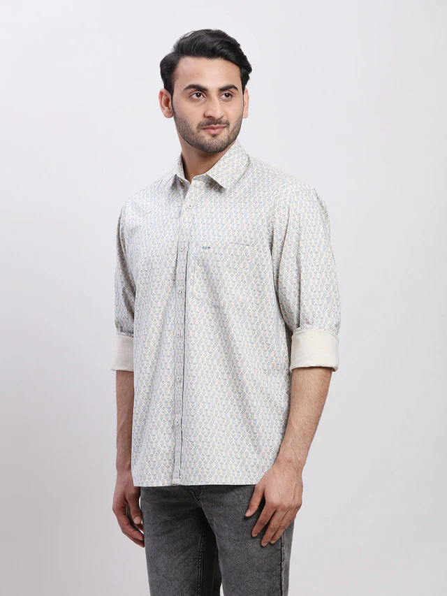 Colorplus Men Blue Printed Regular Fit Full Sleeve Spread Collar Shirt - Image 3
