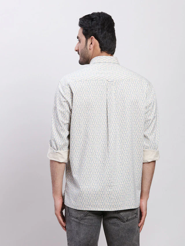 Colorplus Men Blue Printed Regular Fit Full Sleeve Spread Collar Shirt - Image 5