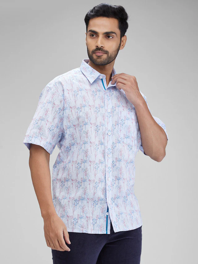 Colorplus Men Blue Printed Regular Fit Half Sleeve Spread Collar Shirt - Image 2
