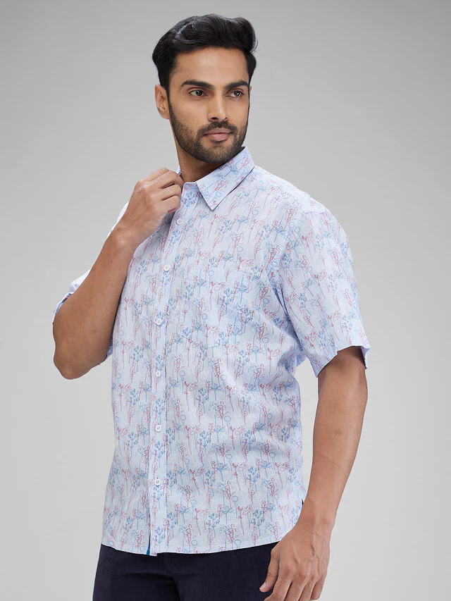 Colorplus Men Blue Printed Regular Fit Half Sleeve Spread Collar Shirt - Image 3