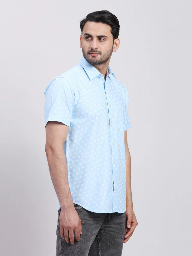 Colorplus Men Blue Printed Regular Fit Half Sleeve Spread Collar Shirt - Image 2