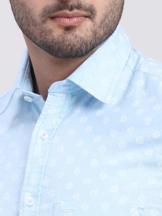 Colorplus Men Blue Printed Regular Fit Half Sleeve Spread Collar Shirt - Image 7