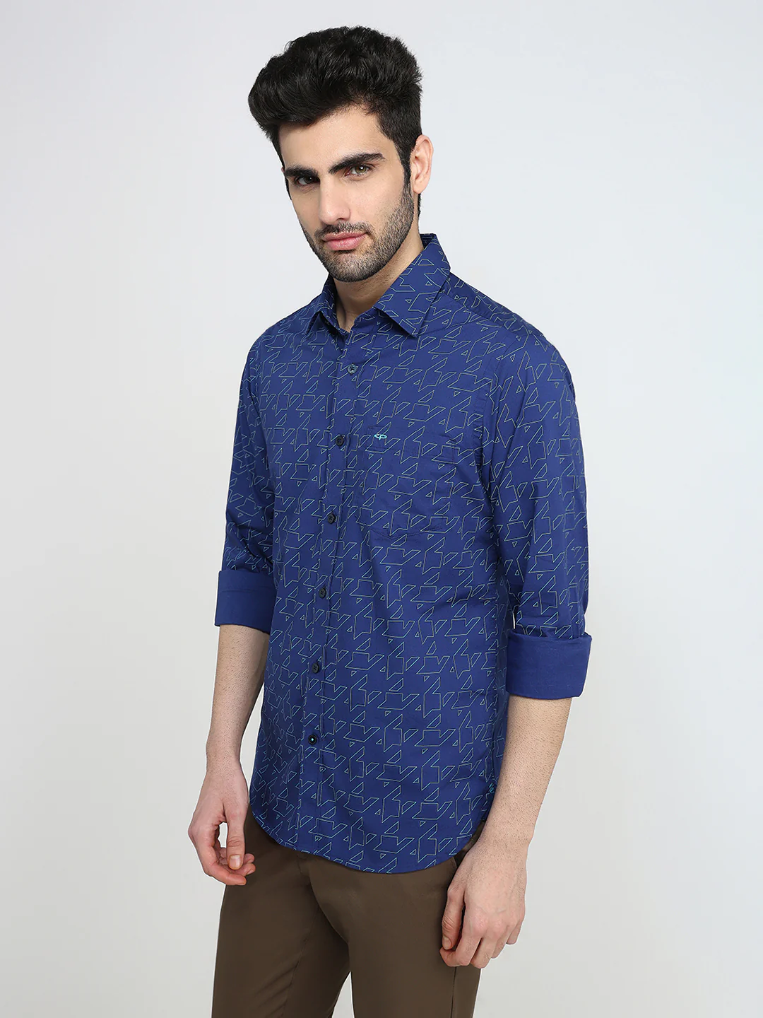 Colorplus Men Blue Printed Slim Fit Cotton Blend Full Sleeve Casual Shirt - Image 2
