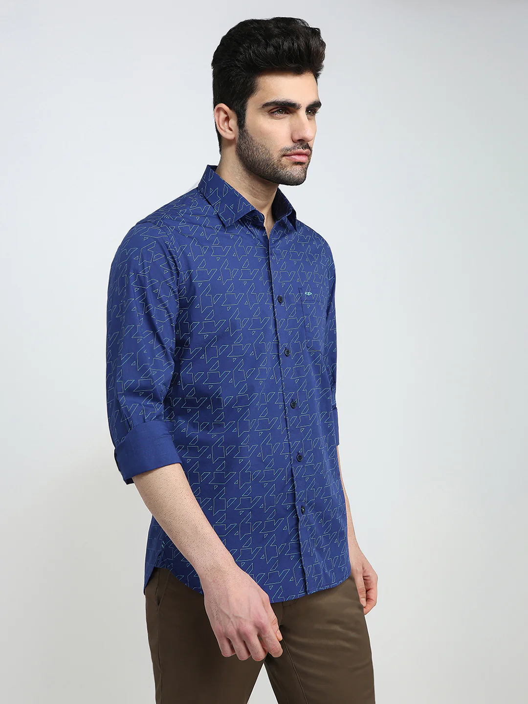 Colorplus Men Blue Printed Slim Fit Cotton Blend Full Sleeve Casual Shirt - Image 3