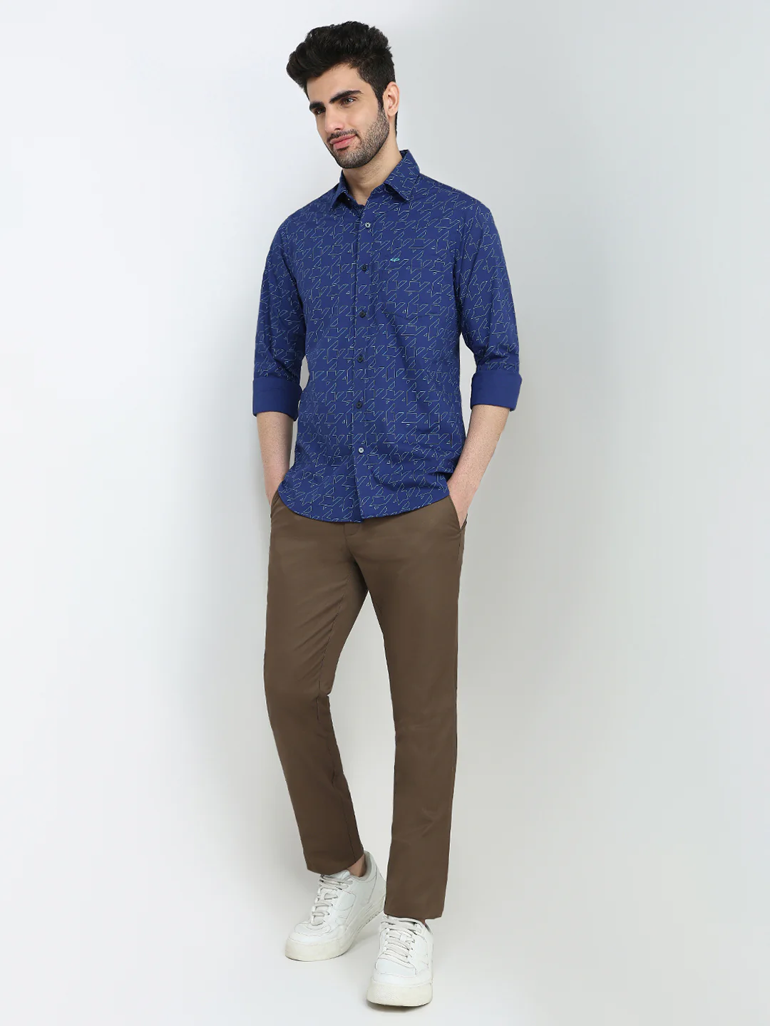 Colorplus Men Blue Printed Slim Fit Cotton Blend Full Sleeve Casual Shirt - Image 5