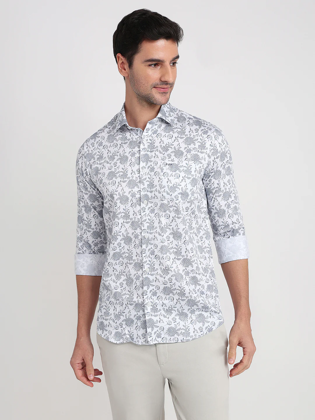 Colorplus Men Blue Printed Slim Fit Cotton Full Sleeve Casual Shirt