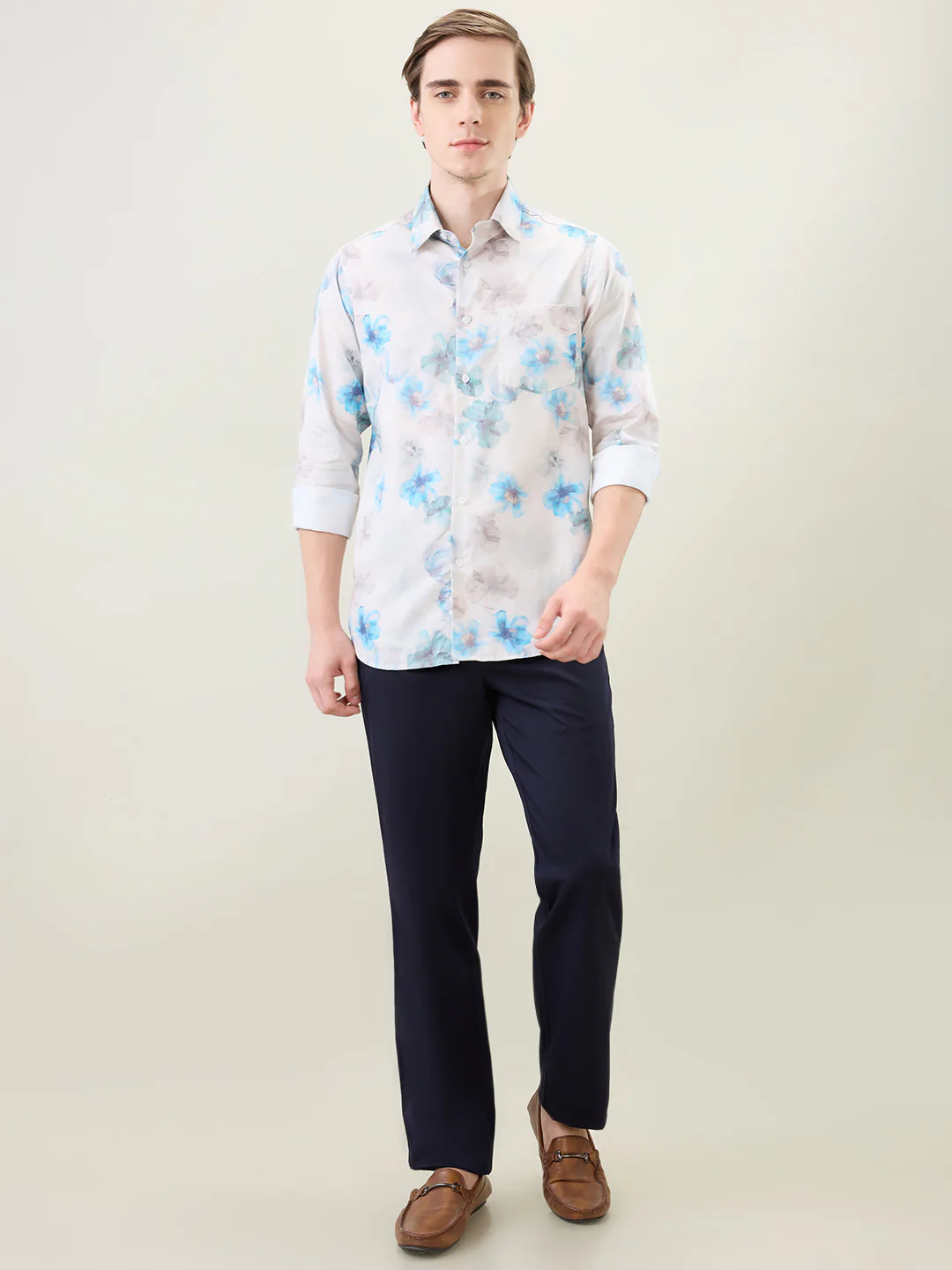 Colorplus Men Blue Printed Slim Fit Cotton Full Sleeve Casual Shirt - Image 5