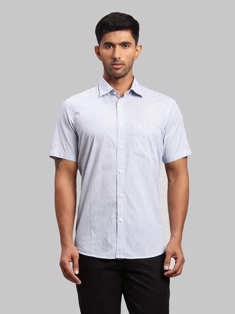 Colorplus Men Blue Printed Tailored Fit Cotton Shirt