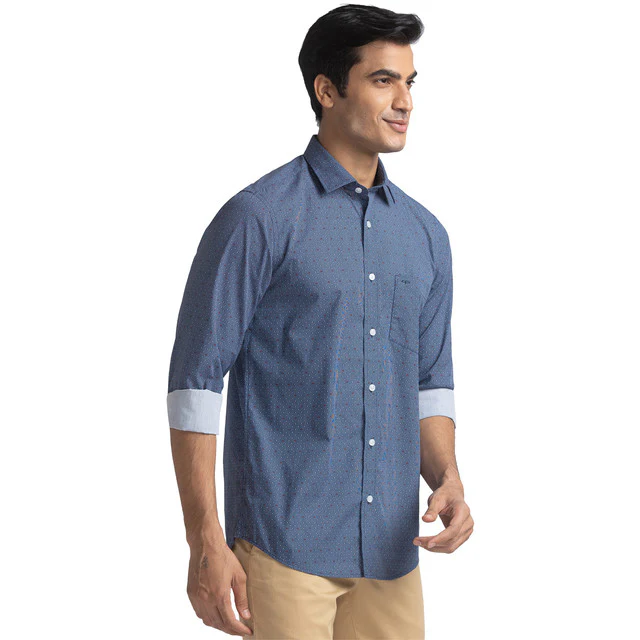 Colorplus Men Blue Printed Tailored Fit Full Sleeve Spread Collar Shirt - Image 2