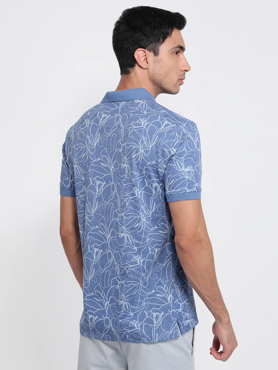 Colorplus Men Blue Regular Fit Print Polo Neck Collar T-Shirt - Image 4