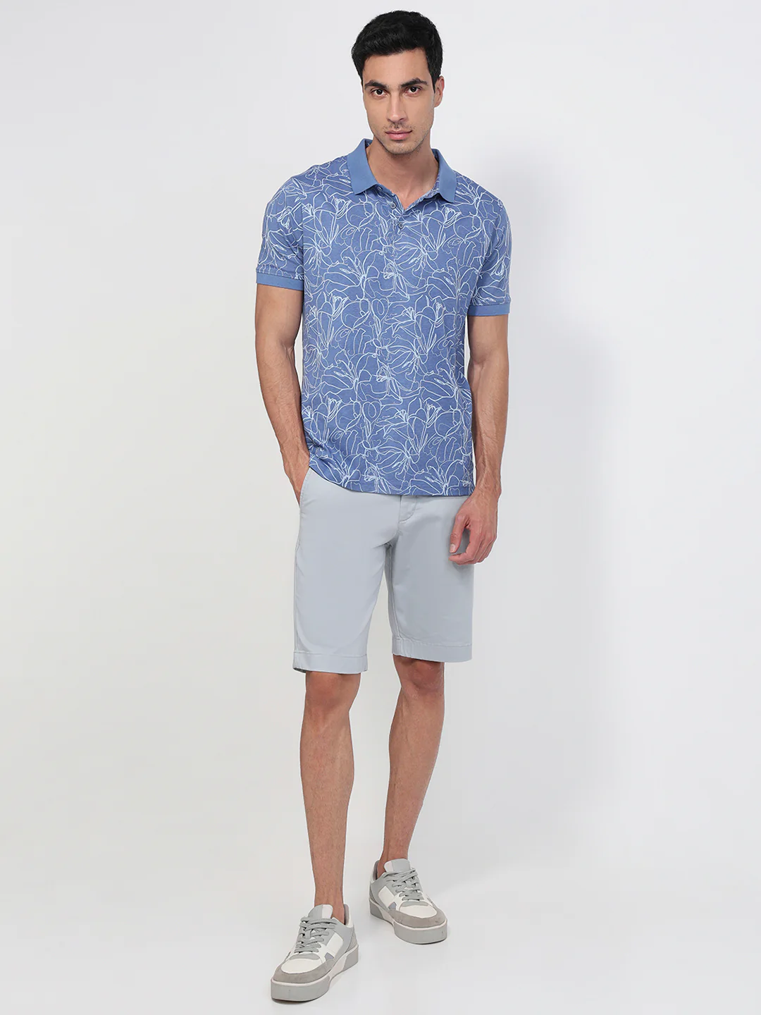 Colorplus Men Blue Regular Fit Print Polo Neck Collar T-Shirt - Image 5