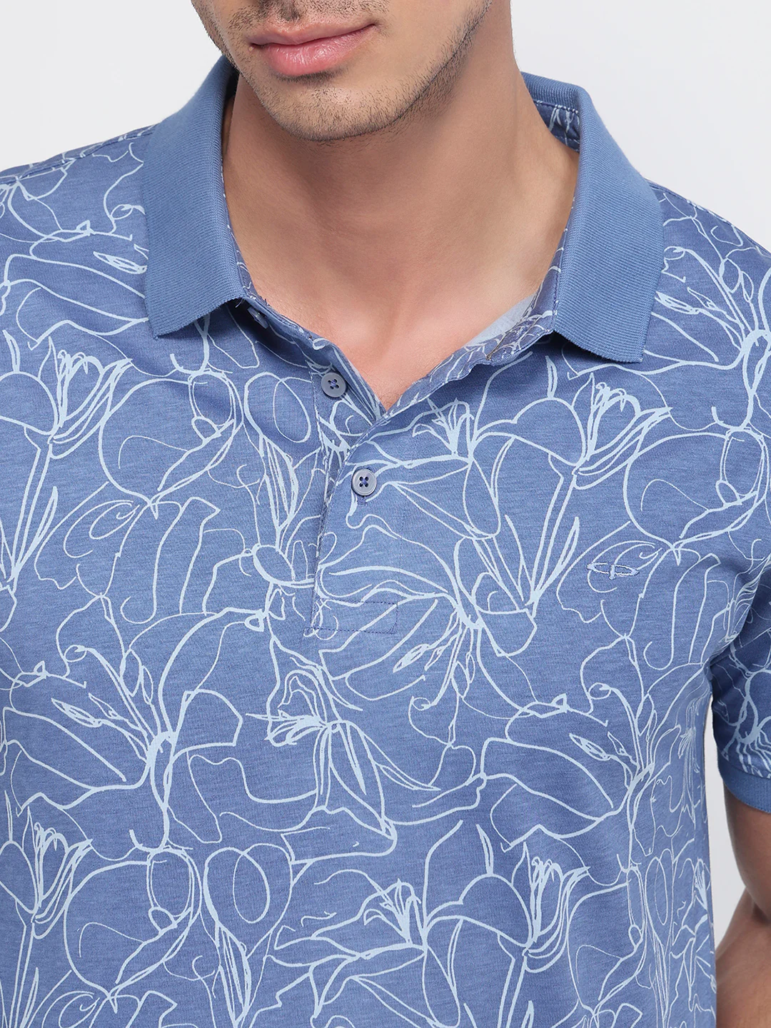 Colorplus Men Blue Regular Fit Print Polo Neck Collar T-Shirt - Image 6