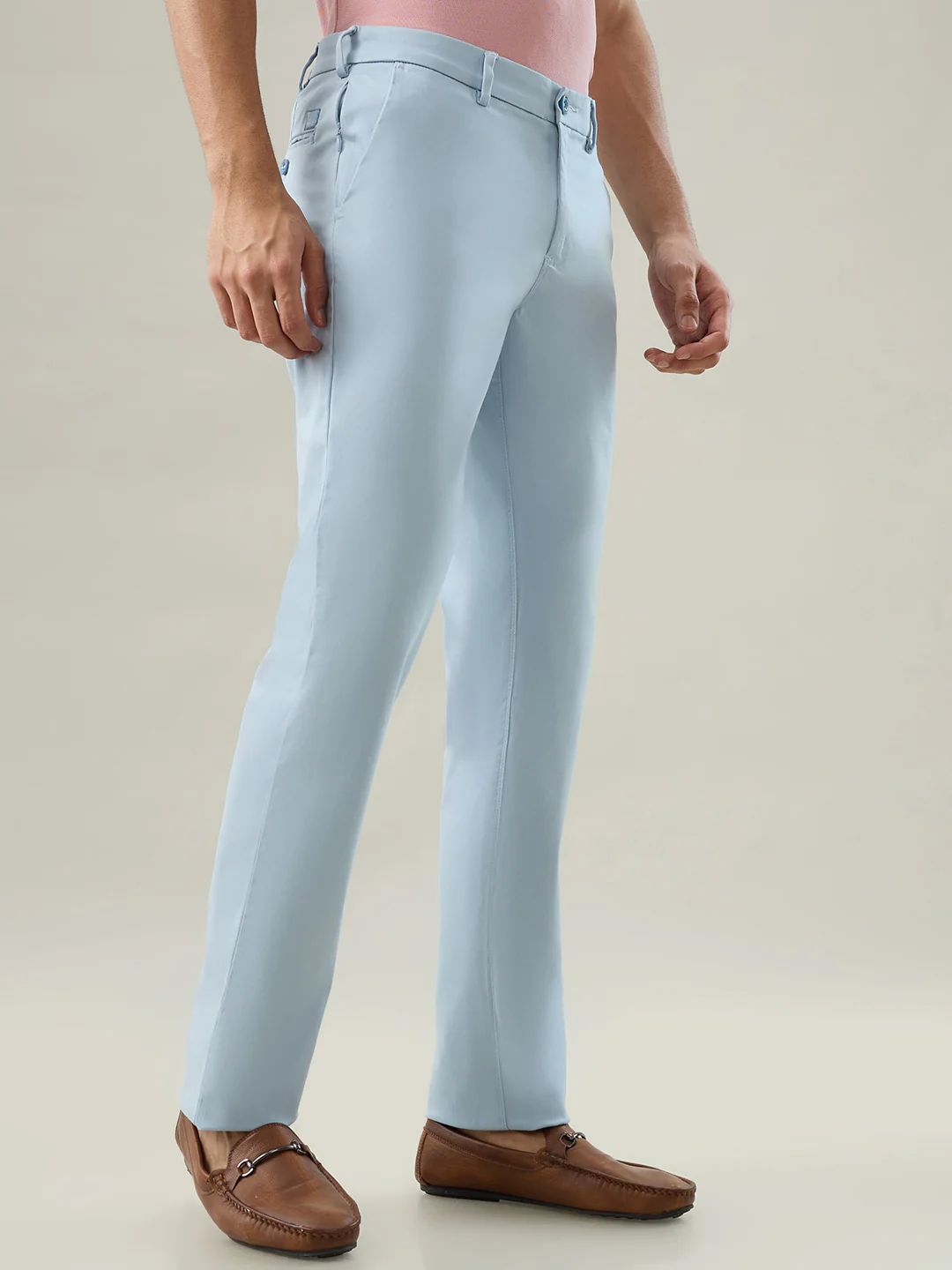 Colorplus Men Blue Satin Slim Fit Cotton Blend Trouser - Image 2
